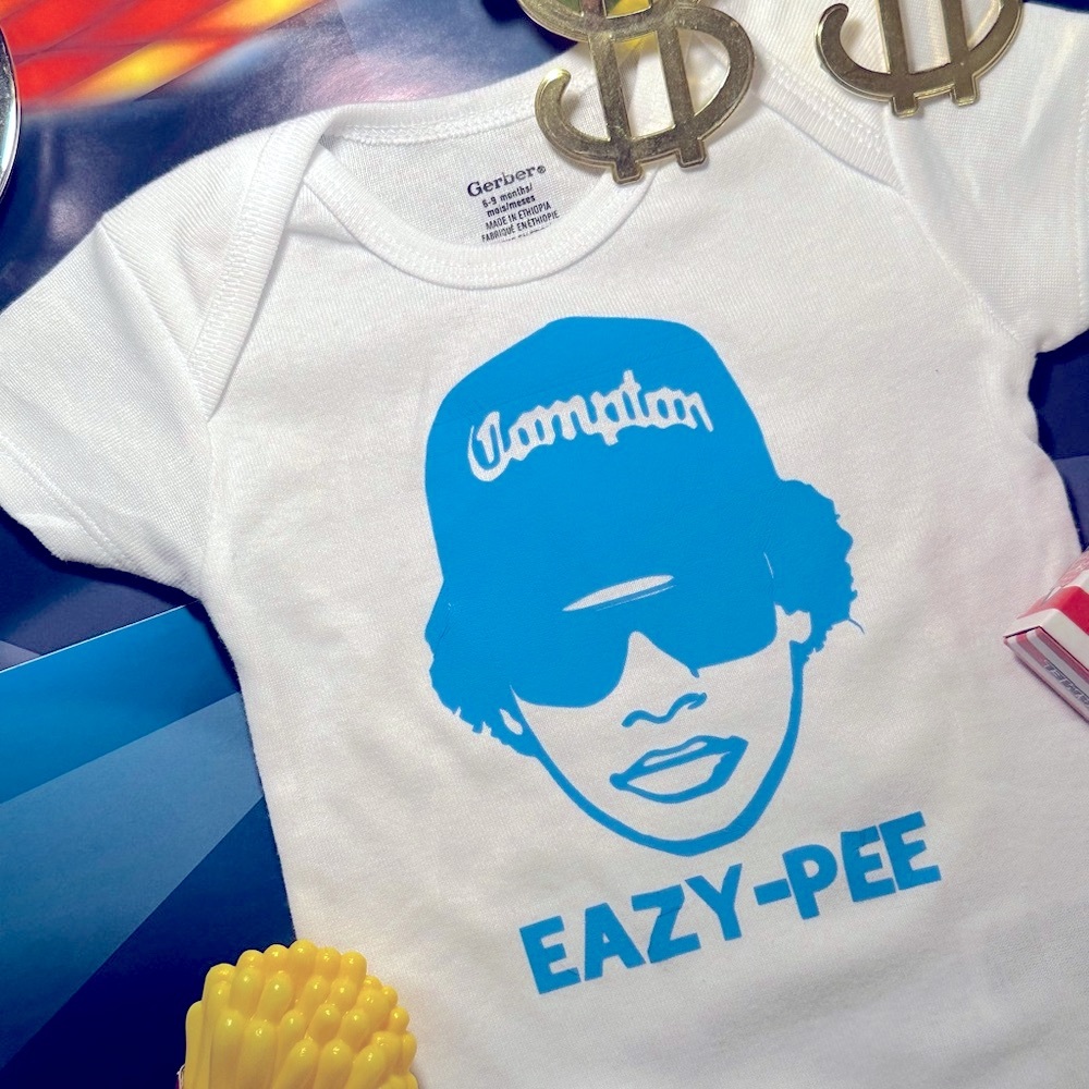 ⚡️EAZY-PEE funny smokn Gangsta Rap Godfather Compton hip-hop baby onesie 6-9M